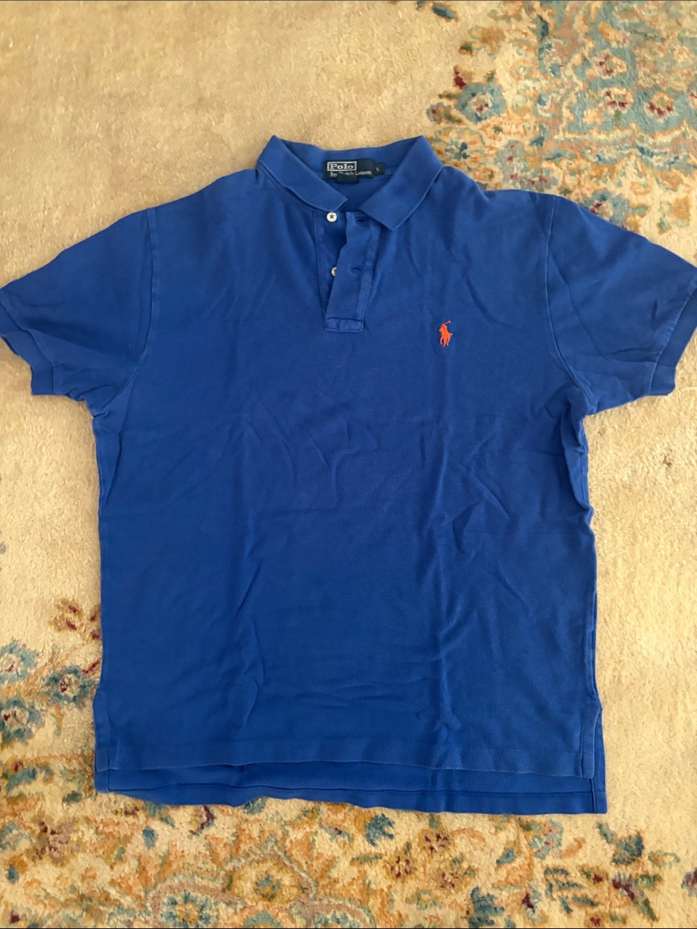 Ralph Lauren Blue Polo with Orange Pony Embroidery